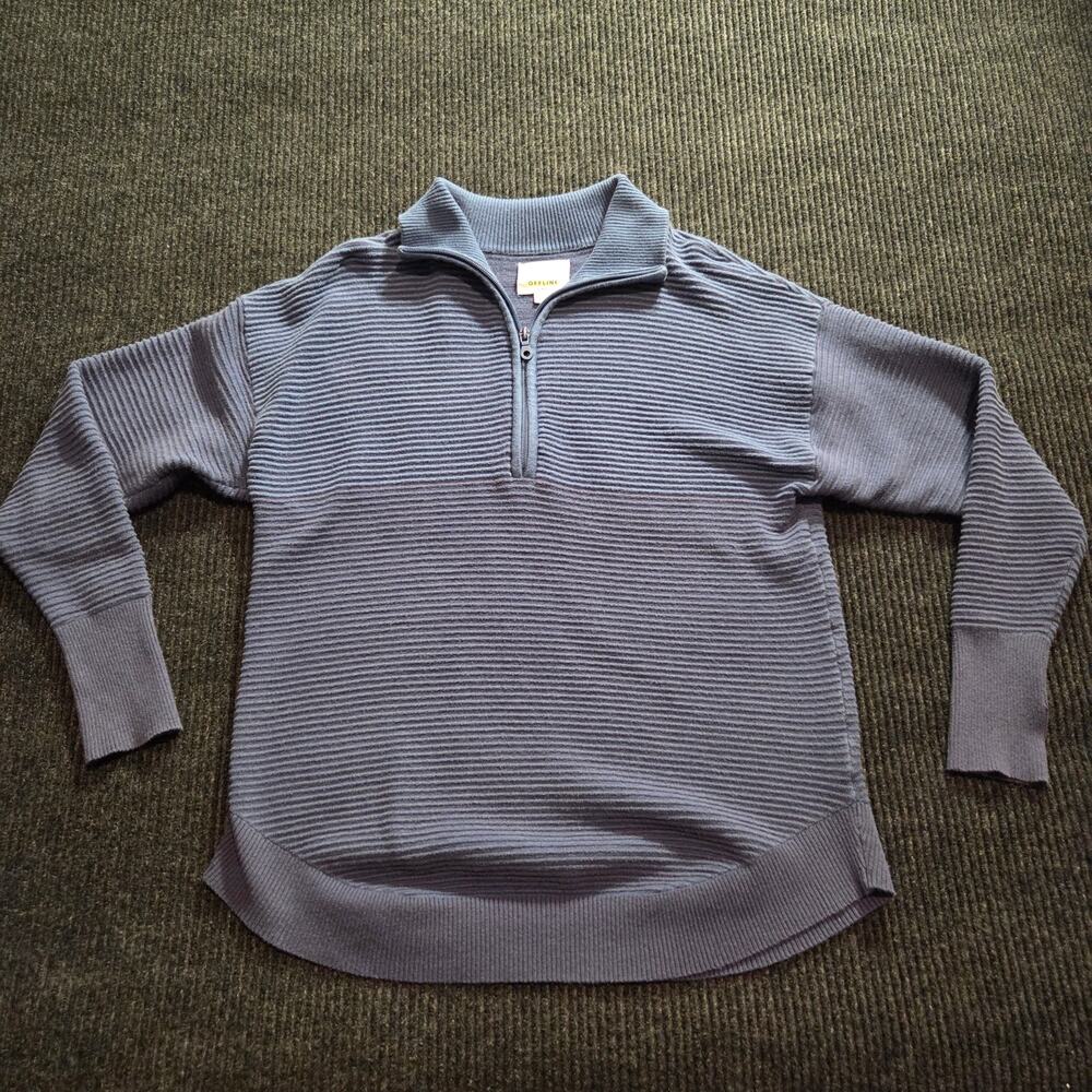 Aerie Offline Quarter Zip Blue Ribbed Jacket Cotton Blend Small